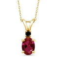 thumbnail image 1 of Gem Stone King 1.42 Ct Red Created Ruby Black Diamond 18K Yellow Gold Plated Silver Pendant with Chain, 1 of 4
