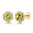 thumbnail image 1 of Gem Stone King 1.42 Ct Round Green Peridot 18K Yellow Gold Plated Silver Earrings, 1 of 4