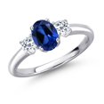thumbnail image 1 of Gem Stone King 925 Sterling Silver Blue Created Sapphire and White Topaz Engagement Ring for Women | 1.43 Cttw | Oval 7X5MM | Gemstone September Birthstone | Size 7, 1 of 6