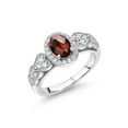 thumbnail image 1 of Gem Stone King 1.43 Ct Oval Checkerboard Red Garnet 925 Sterling Silver Engagement Ring, 1 of 4