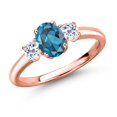 thumbnail image 1 of Gem Stone King 18K Rose Gold Plated Silver London Blue Topaz and White Topaz Engagement Ring for Women | 1.43 Cttw | Oval 7X5MM | Gemstone November Birthstone | Size 8, 1 of 6