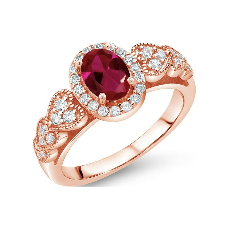 Gem Stone King 1.43 Ct Oval Red Created Ruby 18K Rose Gold Plated