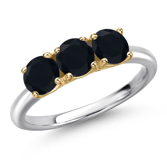 Gem Stone King 10K Two Tone Gold Black Onyx Engagement Ring for Women | 1.43 Cttw | Round 5MM | Gemstone December Birthstone | Size 7