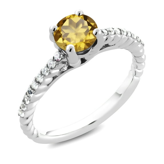Gem Stone King 1.43 Ct Round Champagne Quartz E-F Lab Grown Diamond 925 Sterling Silver Engagement Ring (Size 5)