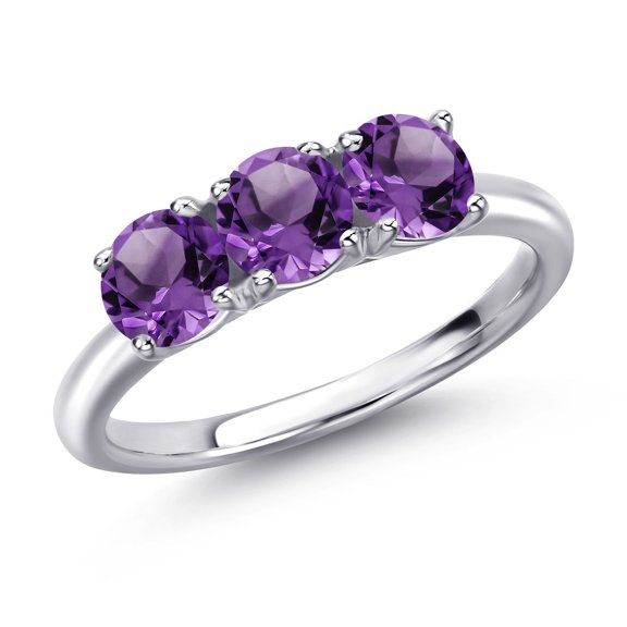 Gem Stone King 925 Sterling Silver Purple Amethyst Engagement Ring for Women | 1.43 Cttw | Round 5MM | Gemstone February Birthstone | Size 9