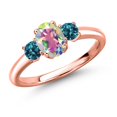 thumbnail image 1 of Gem Stone King 18K Rose Gold Plated Silver Mercury Mist Mystic Topaz and London Blue Topaz Engagement Ring for Women | 1.44 Cttw | Oval 7X5MM | Gemstone November Birthstone | Size 7, 1 of 6