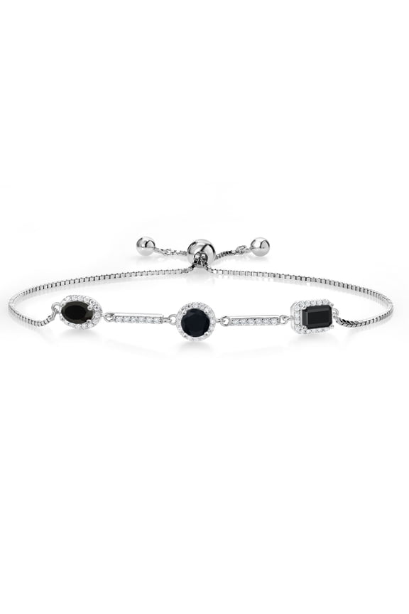 1.44 Ct Oval Black Onyx 925 Sterling Silver Bracelet for Women