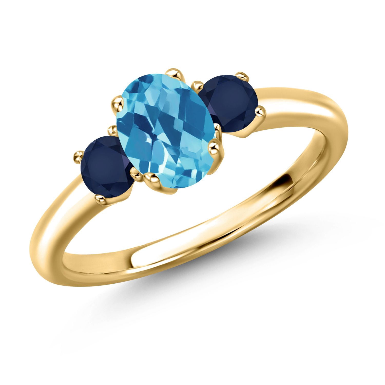 Gem Stone King 18K Yellow Gold Plated Silver Red Ruby and Blue