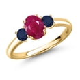 thumbnail image 1 of Gem Stone King 18K Yellow Gold Plated Silver Red Ruby and Blue Sapphire Engagement Ring for Women | 1.44 Cttw | Oval 7X5MM | Gemstone July Birthstone | Size 5, 1 of 6