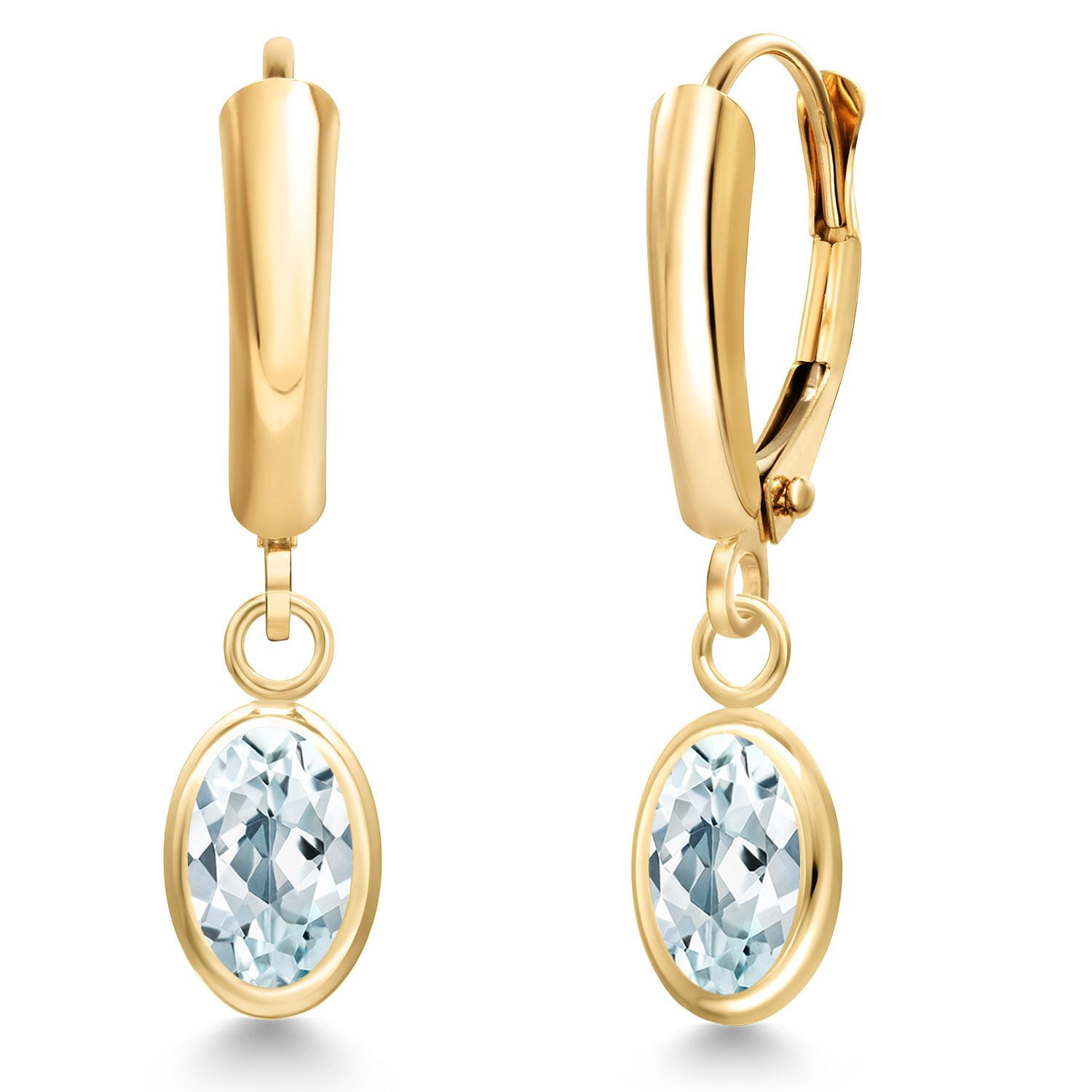 Gem Stone King 14K Yellow Gold Sky Blue Aquamarine Earrings for Women | 1.5 Cttw | Gemstone Birthstone | Oval 7X5MM | Fine Jewelry Gifts for Women Mom Wife Her