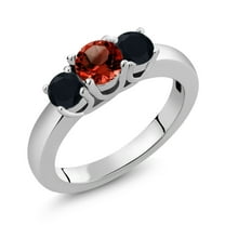 Gem Stone King 1.44 Ct Round Red Garnet Black Onyx 925 Sterling Silver Ring (Size 6)