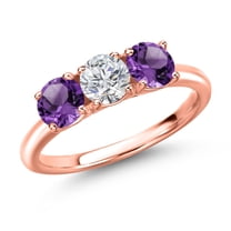 Gem Stone King 18K Rose Gold Plated Silver Lab Grown Diamond and Purple Amethyst Engagement Ring for Women | 1.45 Cttw | Round 5MM | Gemstone April Birthstone | Size 6
