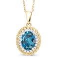 thumbnail image 1 of Gem Stone King 1.45 Ct Oval London Blue Topaz White Diamond 14K Yellow Gold Pendant, 1 of 5