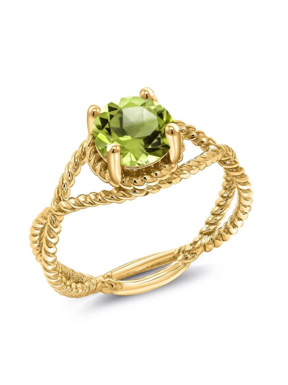 1.45 Ct Round Green Peridot 18K Yellow Gold Plated Silver Ring