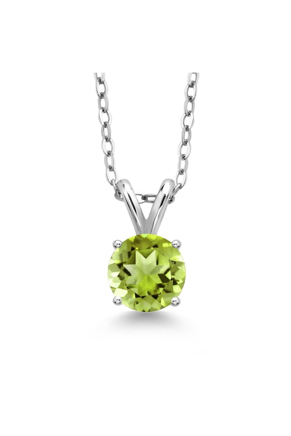 1.45 Ct Round Green Peridot 925 Sterling Silver Pendant with Chain