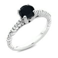 thumbnail image 1 of Gem Stone King 1.46 Ct Round Black Onyx E-F Lab Grown Diamond 925 Sterling Silver Engagement Ring (Size 9), 1 of 4