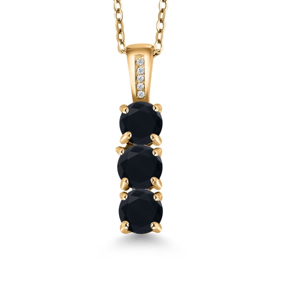Gem Stone King 1.46 Ct Round Black Onyx White Diamond 18K Yellow Gold Plated Silver Pendant