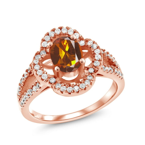 Gem Stone King 1.47 Ct Oval Orange Red Madeira Citrine 18K Rose Gold Plated Silver Ring (Size 8)