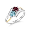 thumbnail image 1 of Gem Stone King 1.47 Ct Round Red Rhodolite Garnet Blue Zircon 925 Silver and 10K Yellow Gold Lab Grown Diamond Two Stone Crossover Ring (Size 6), 1 of 5