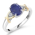thumbnail image 1 of Gem Stone King 1.48 Ct Oval Blue Lapis E-F Lab Grown Diamond 925 Silver and 10K Yellow Gold Ring, 1 of 6