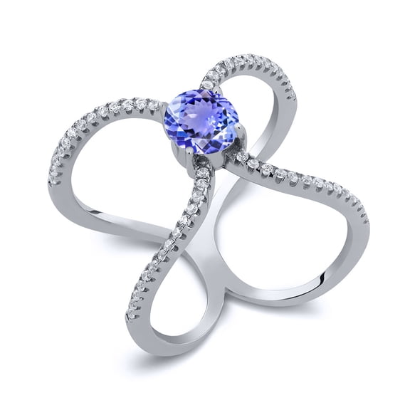 Gem Stone King 1.48 Ct Round Blue Tanzanite 925 Sterling Silver Curvy Cross Ring (Size 6)