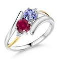 thumbnail image 1 of Gem Stone King 1.48 Ct Round Blue Tanzanite Red Created Ruby 925 Silver and 10K Yellow Gold Lab Grown Diamond Two Stone Crossover Ring (Size 5), 1 of 5