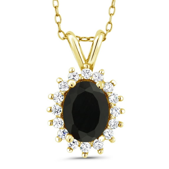Gem Stone King 1.49 Ct Oval Black Onyx 14K Yellow Gold Pendant