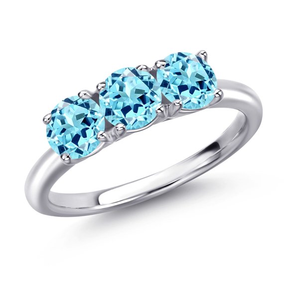 Gem Stone King 925 Sterling Silver Blue Apatite Engagement Ring for Women | 1.49 Cttw | Round 5MM | Gemstone Birthstone | Size 6