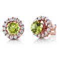 thumbnail image 1 of Gem Stone King 1.49 Ct Round Green Peridot 18K Rose Gold Plated Silver Earrings, 1 of 3
