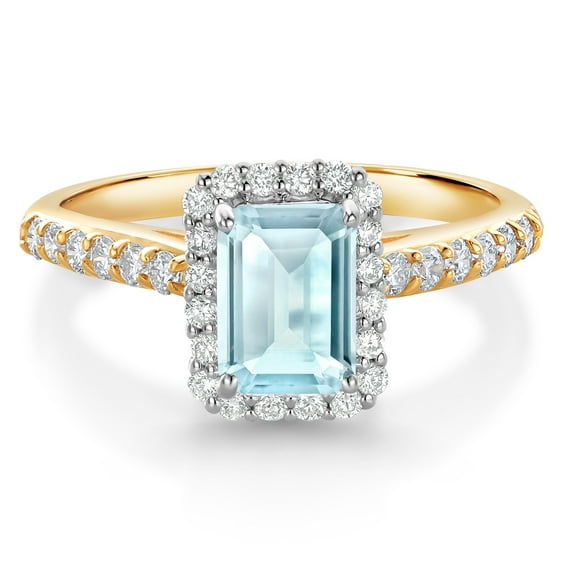 Gem Stone King 1.49 Ct Sky Blue Topaz G/H Lab Grown Diamond 10K Yellow and White Gold Halo Engagement Ring (Size 5)