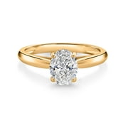 Gem Stone King 1.5 Ct IGI Certified Lab Grown Diamond Solitaire Engagement Ring for Women in 10K Yellow Gold | Oval Cut 9x7mm | F-G Color | VS Clarity | Available in Size 5, 6, 7, 8, 9