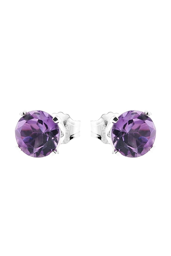 1.50 Cttw 6MM Round Purple Amethyst 925 Sterling Silver Earrings for Women | Fine Jewelry Gifts for Her Mom Women Wife