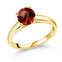 Gem Stone King 1.50 Ct 7mm Round Red Garnet 10K Yellow Gold Ring (Size 5)