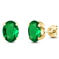 thumbnail image 1 of Gem Stone King 18K Yellow Gold Plated Silver Green Nano Emerald Stud Earrings for Women Men | 1.50 Cttw | Gemstone May Birthstone | Oval 8X6MM, 1 of 4