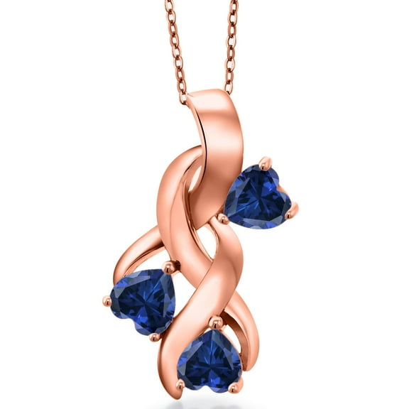 Gem Stone King 1.50 Ct Blue Created Sapphire 18K Rose Gold Plated Silver Pendant With Chain