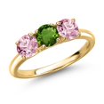 thumbnail image 1 of Gem Stone King 18K Yellow Gold Plated Silver Green Chrome Diopside and Pink Lab Grown Diamond Engagement Ring for Women | 1.50 Cttw | Round 5MM | Gemstone Birthstone | Size 8, 1 of 6