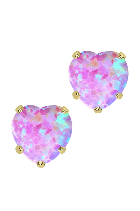 1.50 Ct Heart Shape 6mm Pink Simulated Opal 10K Yellow Gold Stud Earrings for Women Men