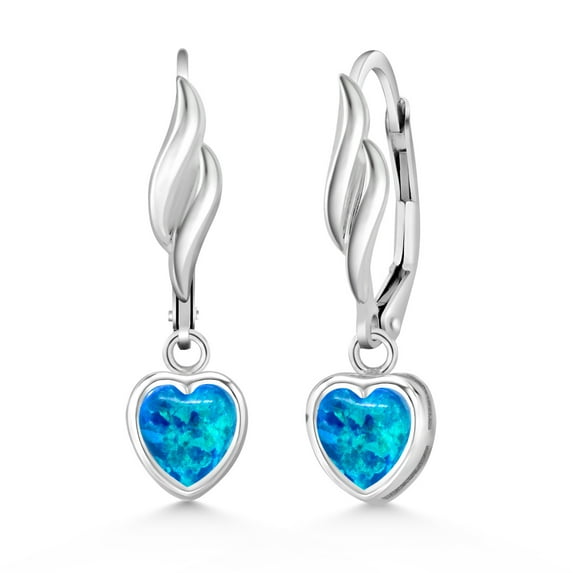 Gem Stone King 1.50 Ct Heart Shape Blue Simulated Opal 925 Sterling Silver Earrings