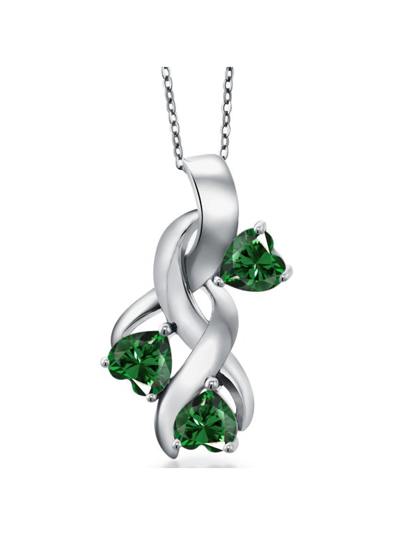 1.50 Ct Heart Shape Green Simulated Emerald 925 Silver Pendant With Chain