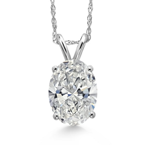 Gem Stone King 1.50 Ct IGI Certified Lab Grown Diamond Pendant Necklace for Women in 14K White Gold | Oval Cut | E-F Color | VS1-VS2 Clarity | With 18 inch Gold Chain