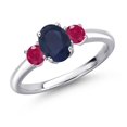 thumbnail image 1 of Gem Stone King 925 Sterling Silver Blue Sapphire and Red Ruby Engagement Ring for Women | 1.50 Cttw | Oval 7X5MM | Gemstone September Birthstone | Size 5, 1 of 6