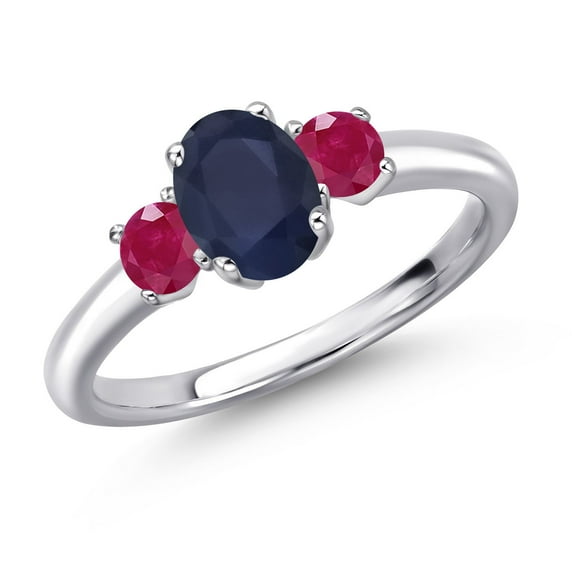 Gem Stone King 925 Sterling Silver Blue Sapphire and Red Ruby Engagement Ring for Women | 1.50 Cttw | Oval 7X5MM | Gemstone September Birthstone | Size 5
