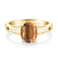 thumbnail image 1 of Gem Stone King 1.50 Ct Oval Brown Tiger Eye 18K Yellow Gold Plated Sterling Silver Ring, 1 of 5