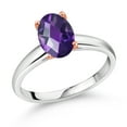 thumbnail image 1 of Gem Stone King 1.50 Ct Oval Checkerboard Purple Amethyst 10K White and Rose Gold Ring (Size 9), 1 of 4