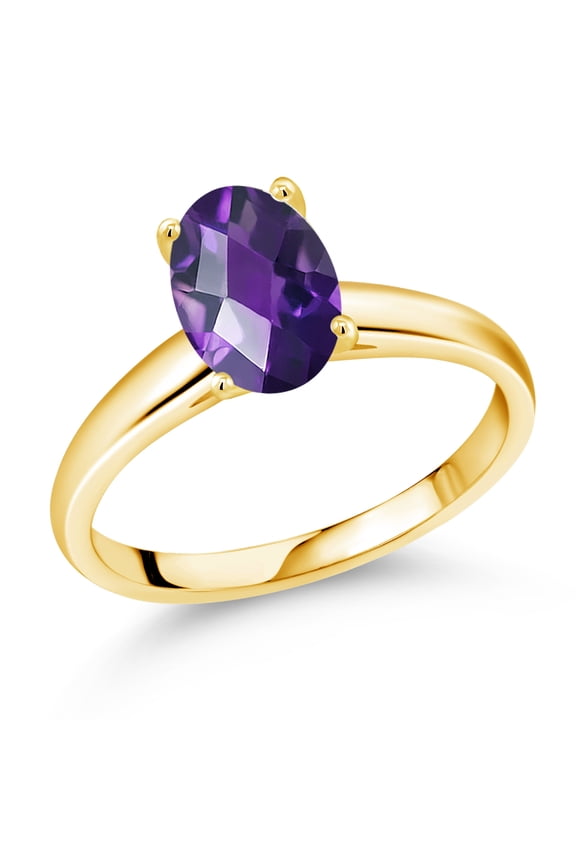 1.50 Ct Oval Checkerboard Purple Amethyst 10K Yellow Gold Ring