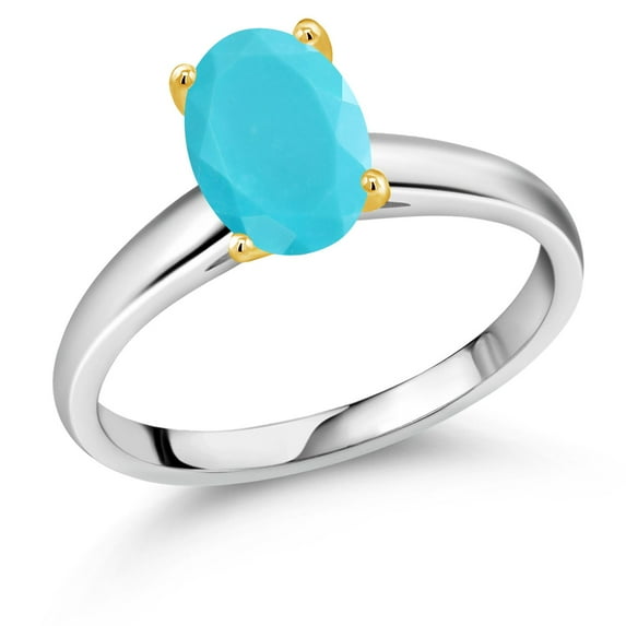 Gem Stone King 1.50 Ct Oval Green Turquoise 10K White and Yellow Gold Ring Ring (Size 9)