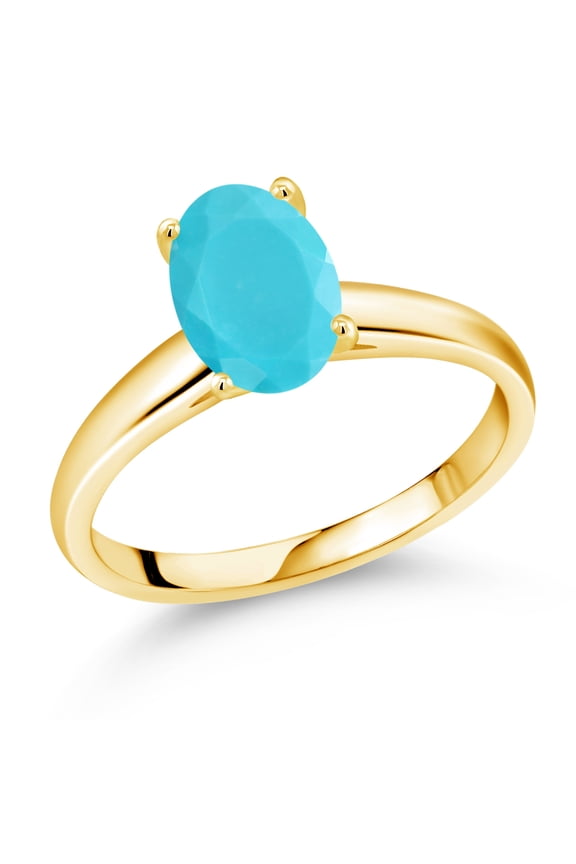1.50 Ct Oval Green Turquoise 10K Yellow Gold Ring