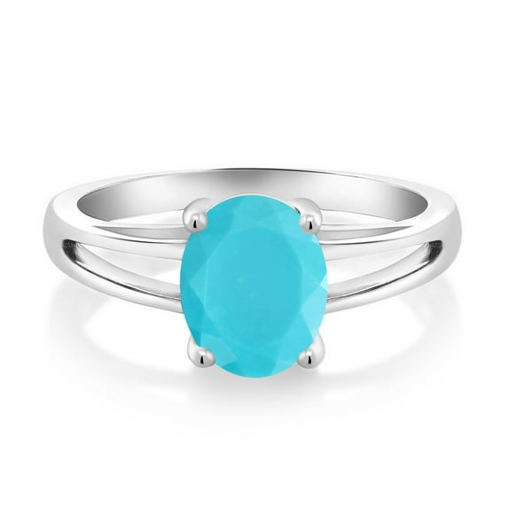 Gem Stone King 1.50 Ct Oval Green Turquoise 925 Sterling Silver Ring