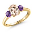 thumbnail image 1 of Gem Stone King 1.50 Ct Oval Peach Morganite Purple Amethyst 18K Yellow Gold Plated Silver Ring, 1 of 6