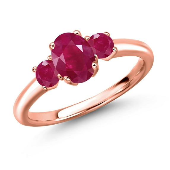 Gem Stone King 18K Rose Gold Plated Silver Red Ruby Engagement Ring for Women | 1.50 Cttw | Oval 7X5MM | Gemstone July Birthstone | Size 8